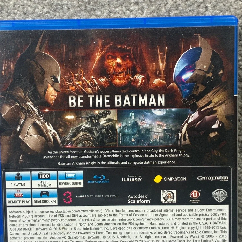 Warner Bros Batman Arkham Knight PS4 PlayStation 4 Blue Action Adventure Game